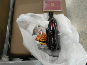 中国旅行記＠大連観光、上海浦東国際空港でコカ・コーラゼロとピーナッツを購入