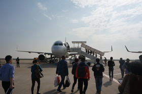 上海観光＠上海浦東国際空港で春秋航空の航空機に搭乗